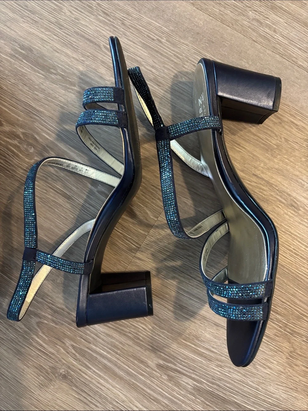 Naturalizer Navy Strappy Block Heel Sandals with Sparkle 11W